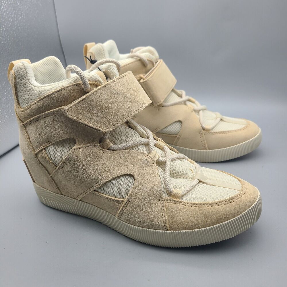 Sorel Out N About Sport Wedge Booties Lace Up Sneakers Ivory/White Size 9 New